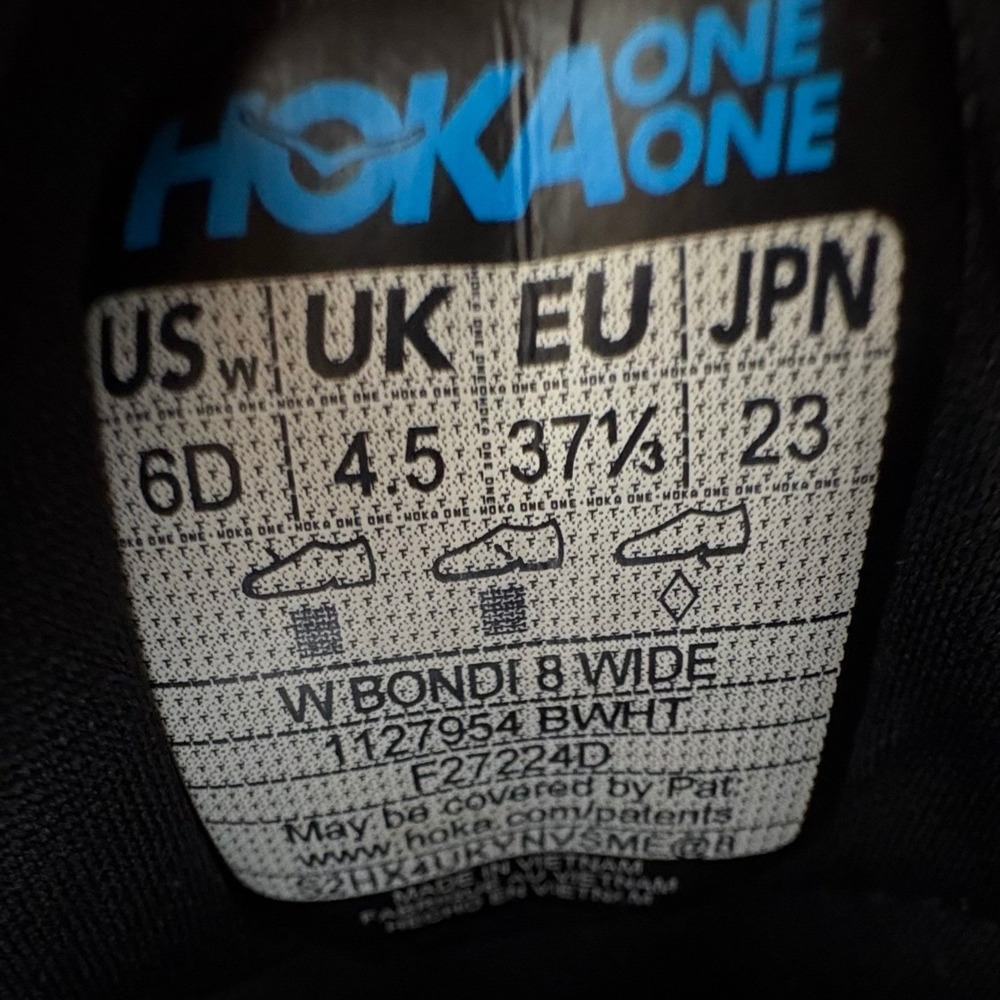 Hoka Bondi 8 Women's Size 6D Wide Running Shoes Black White 1127954 BWHT - Picture 7 of 7